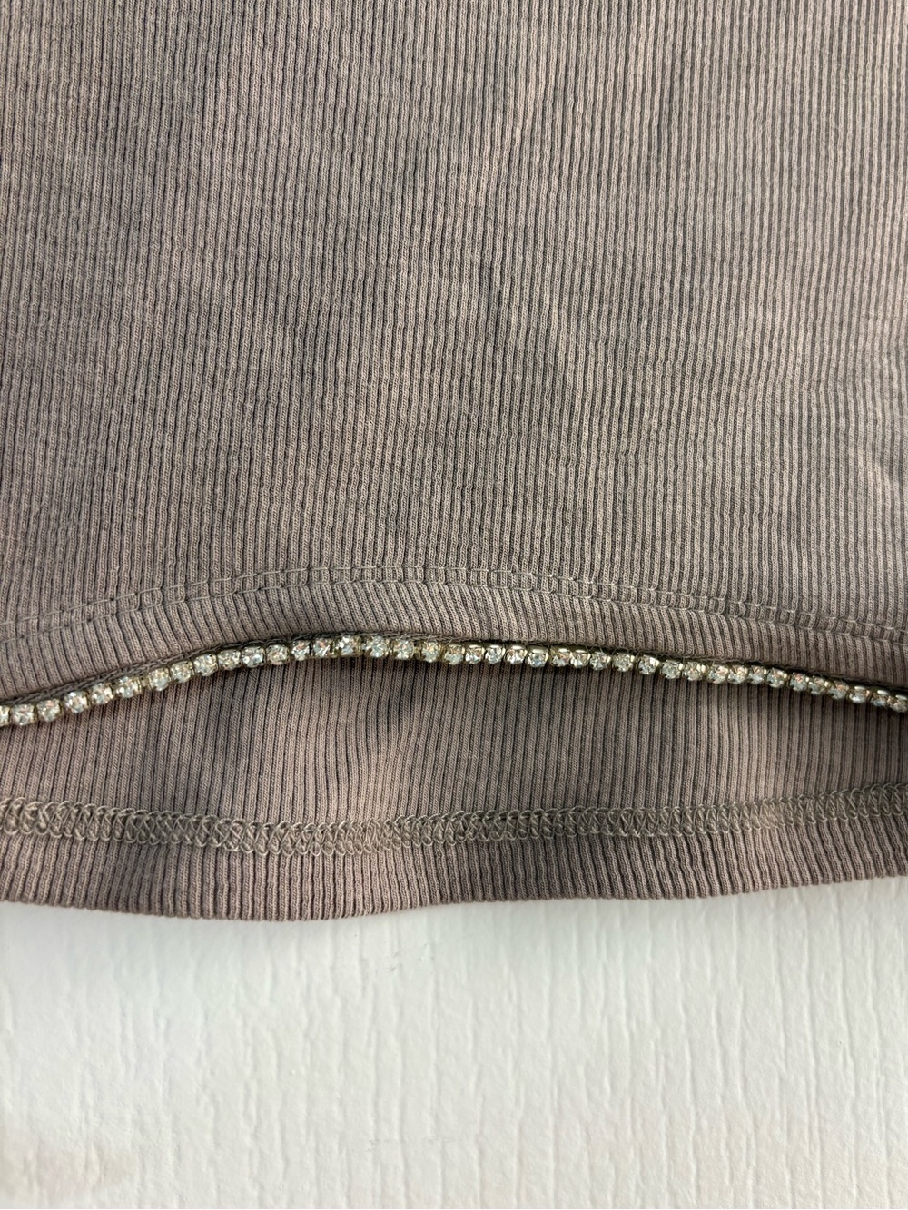 Garage Taupe Ribbed Crop Top with Pearl Hem - Picture 2 of 3